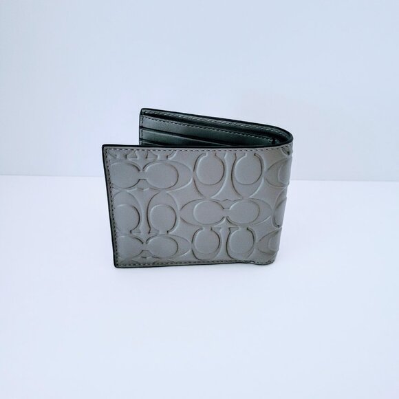 Coach CAK69 3 In 1 Embossed Signature Leather Billfold Bifold Wallet Charcoal - Picture 3 of 5